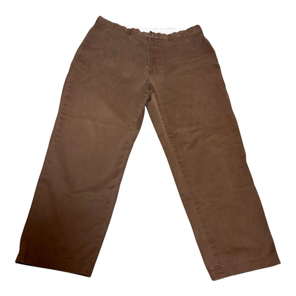 Brooks Brothers 346 Pants Mens 34x32* Brown Flat Front Chino Casual 100% Cotton